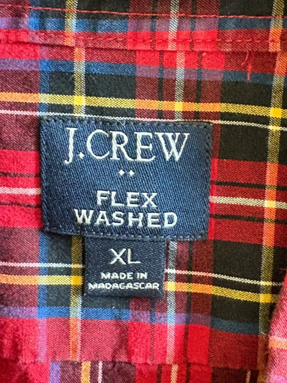 J Crew Mens XL Flex Washed Slim Button Down Shirt Plaid Red Tartan Long Sleeve